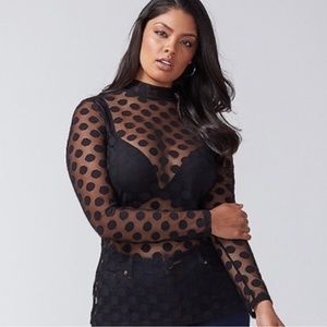 Women's LANE BRYANT Sheer Black Mesh Polka Dot Long Sleeve Blouse Top Sz. 18/20